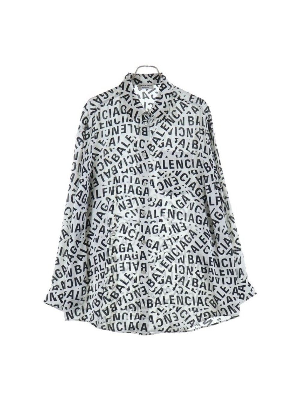 Balenciaga 22 All Logo Oarlogo Shirt Blouse Polyester Gray Black